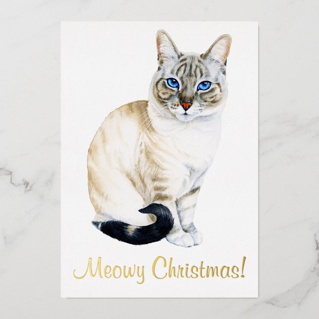 Carte De Vœux En Aluminium Lynx Point Siamese Chat Personnalisé Noël (Recto)