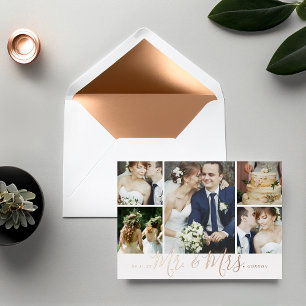 Carte De Vœux En Aluminium M. et Mme 5 Mariage photo Merci Foil Card