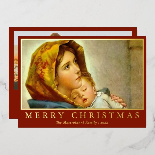 Carte De Vœux En Aluminium Madonna & Enfant Noël religieux avec photo (Recto/Verso)