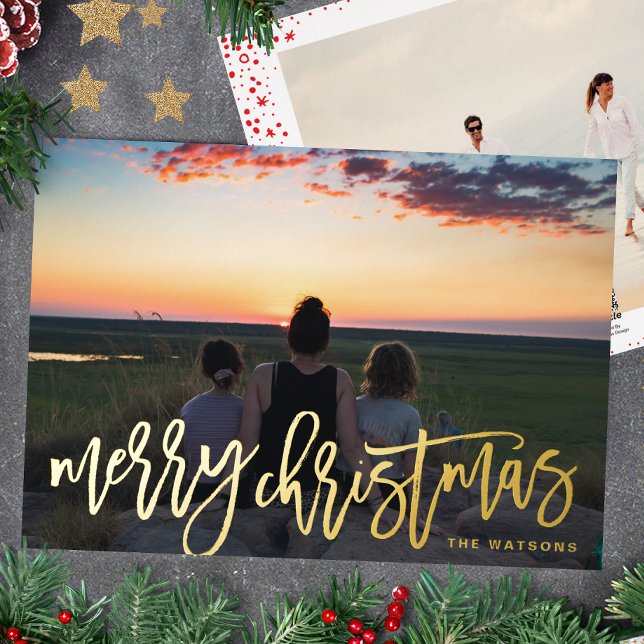 Carte De Vœux En Aluminium Mains d'or Écrit Joyeux Noël Photo (Créateur téléchargé)
