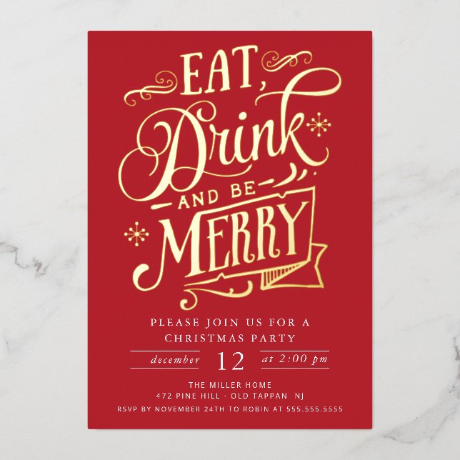 Carte De Vœux En Aluminium Mangez Boire & Soyez Joyeux Noël Party (Recto)