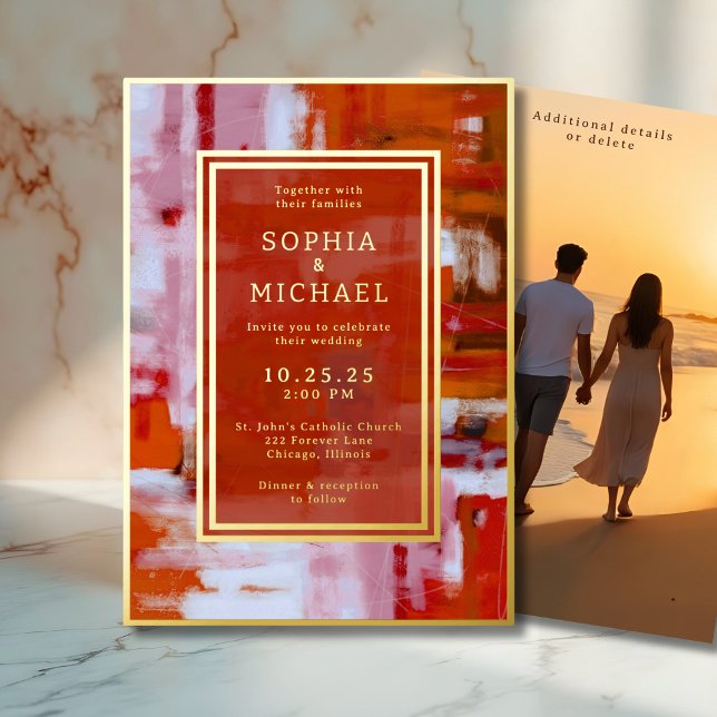 Carte De Vœux En Aluminium Mariage Abstrait coloré Inviter Modèle photo (Créateur téléchargé)