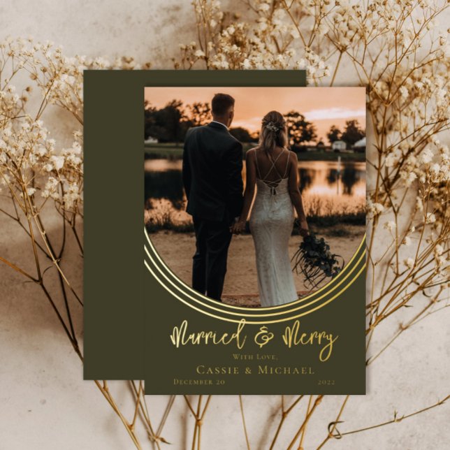 Carte De Vœux En Aluminium Mariage photo Arch inversé marié et joyeux (Créateur téléchargé)