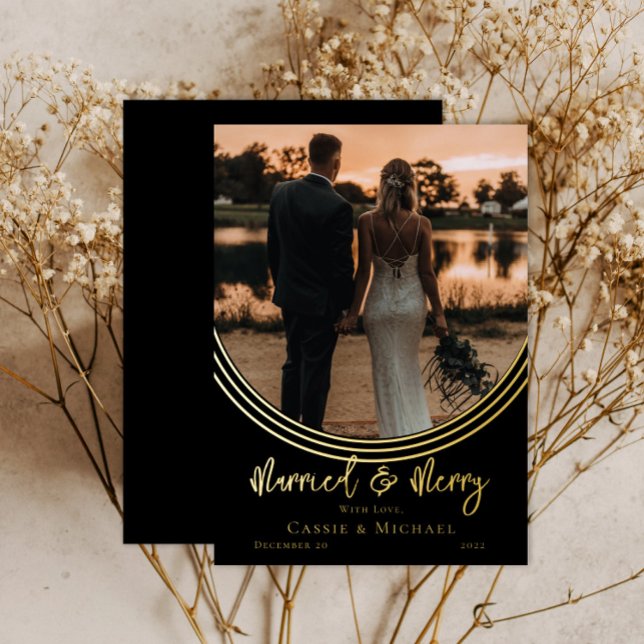 Carte De Vœux En Aluminium Mariage photo Arch inversé marié et joyeux (Créateur téléchargé)