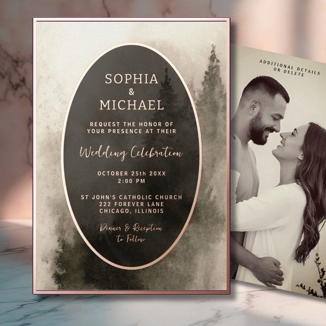 Carte De Vœux En Aluminium Mariage Rustique Aquarelle Inviter Modèle photo (Créateur téléchargé)