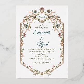 Carte De Vœux En Aluminium Mariage Vigne de Feuille de Monogramme en Feuille