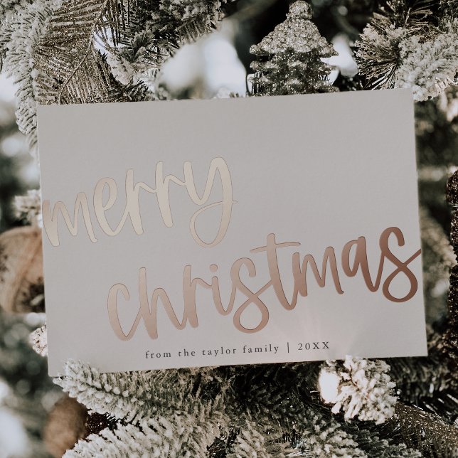 Carte De Vœux En Aluminium MARIAH Rose Gold Foil Famille Joyeux Noël (MARIAH Rose Gold Foil Family Merry Christmas Foil Holiday Card)