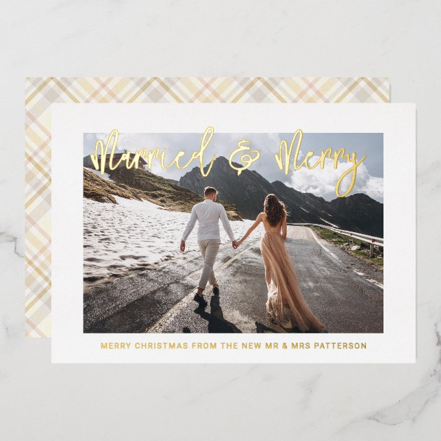 Carte De Vœux En Aluminium Marié & Joyeux Mariage M & Mme Premier Noël (Recto/Verso)