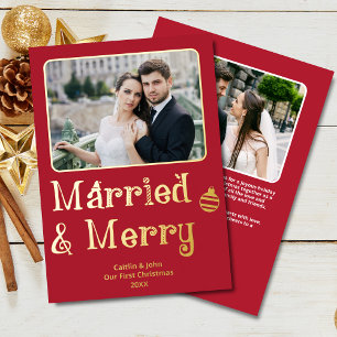 Carte De Vœux En Aluminium Marié Joyeux marié 1er Noël Photo Rouge