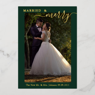Carte De Vœux En Aluminium Marié & Merry Couple 1er Photo de Noël Gold