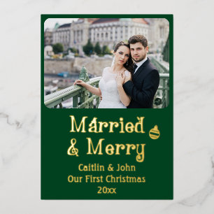 Carte De Vœux En Aluminium Marié Merry Newlyweets 1er Noël Custom Green