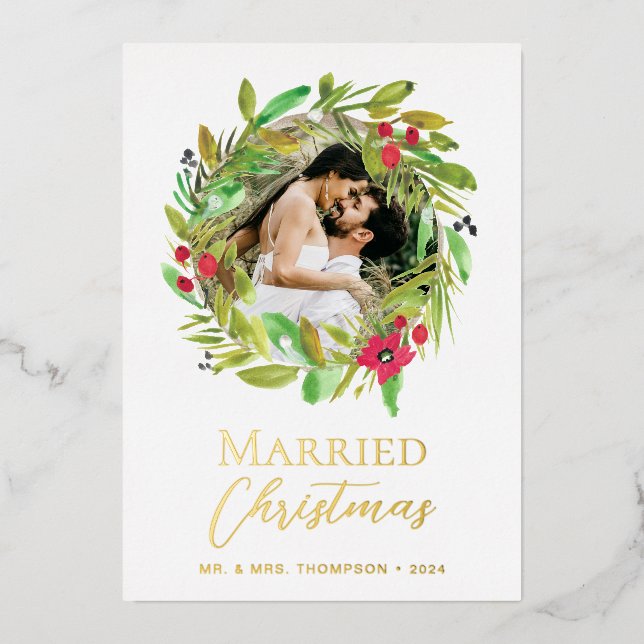 Carte De Vœux En Aluminium Marié Noël Nouvelle photo Foil Wreath (Recto)