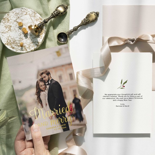 Carte De Vœux En Aluminium Mariés et joyeux mariage Photo Merci (Créateur téléchargé)