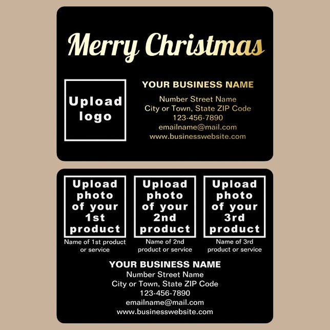 Carte De Vœux En Aluminium Marque Black Business sur le rectangle de Noël (Black business brand with products or services on Christmas rectangle foil holiday card.)