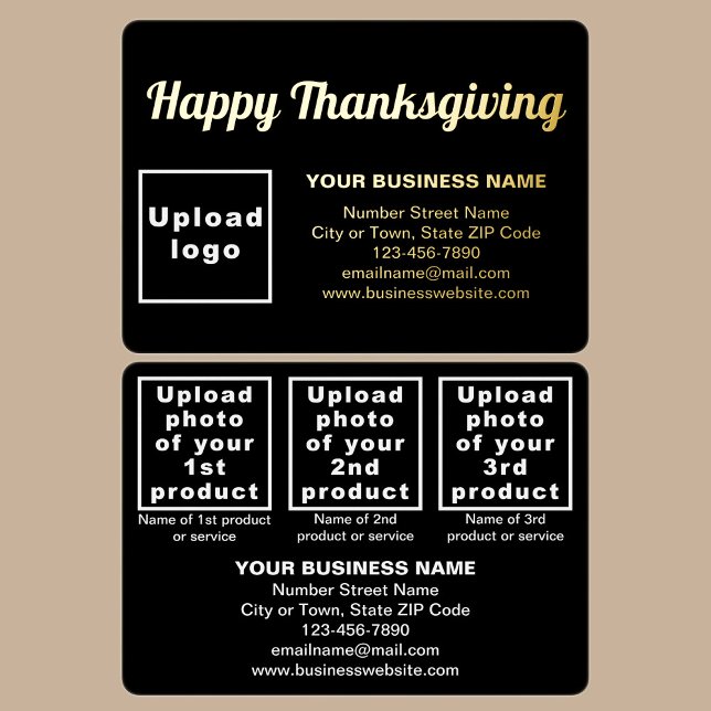 Carte De Vœux En Aluminium Marque Black Business sur le rectangle Thanksgivin (Black business brand with products or services on Thanksgiving rectangle foil holiday card.)