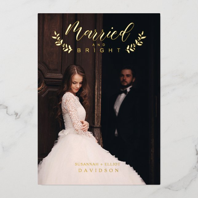Carte De Vœux En Aluminium Married & Bright Christmas Newlyweds Personalized (Recto)