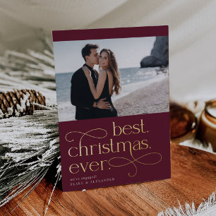 Carte De Vœux En Aluminium Meilleure photo de Noël jamais Fiançailles