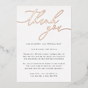 Carte De Vœux En Aluminium Merci photo personnalisé rose Gold