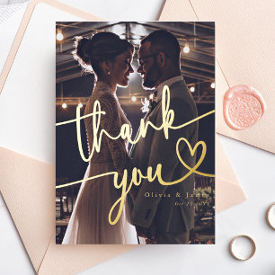 Carte De Vœux En Aluminium Merci simple Script Mariage du coeur photo