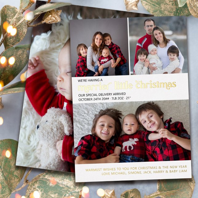 Carte De Vœux En Aluminium Merrier Little Christmas 4 Photo New Baby Gold (Créateur téléchargé)
