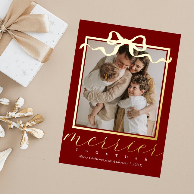 Carte De Vœux En Aluminium Merrier Together Red Photo Élégant Noël (Créateur téléchargé)