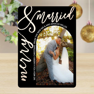 Carte De Vœux En Aluminium Merry And Married Script Photo Rose Gold Noir