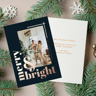 Carte De Vœux En Aluminium Merry & Bright Élégant Rose Gold Noël Noir 