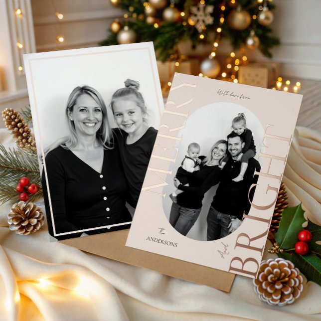 Carte De Vœux En Aluminium Merry & Bright Modern Photo Elegant Christmas (Merry & Bright Modern Photo Elegant Christmas Foil Holiday Card)