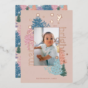 Carte De Vœux En Aluminium Merry & Bright Pastel Christmas Tree Forest Photo