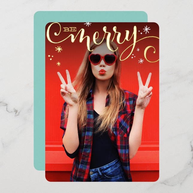 Carte De Vœux En Aluminium MERRY CHRISTMAS fun luxe calligraphie Foil (Recto/Verso)