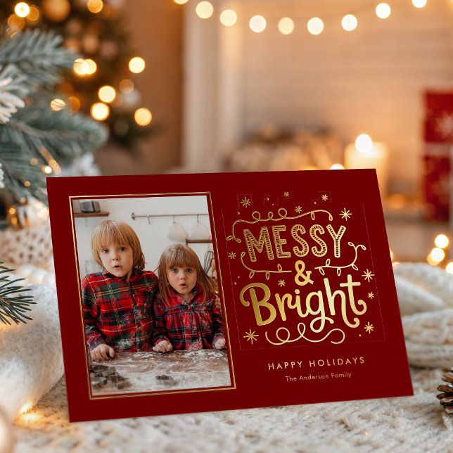Carte De Vœux En Aluminium Messy And Bright Christmas Holiday Family (Créateur téléchargé)