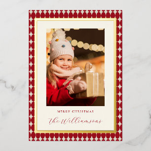 Carte De Vœux En Aluminium Mi-siècle Rouge Vertical Deux Photos Gold de Noël