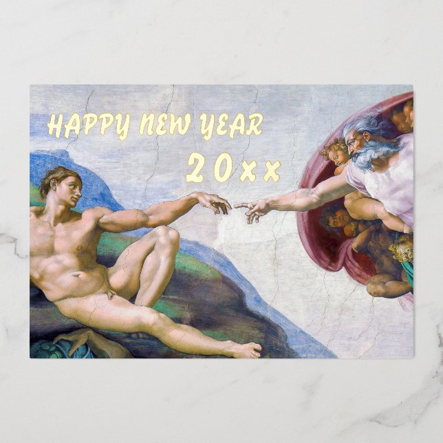 Carte De Vœux En Aluminium Michelangelo - Bonne année / Création d'Adam (Recto)