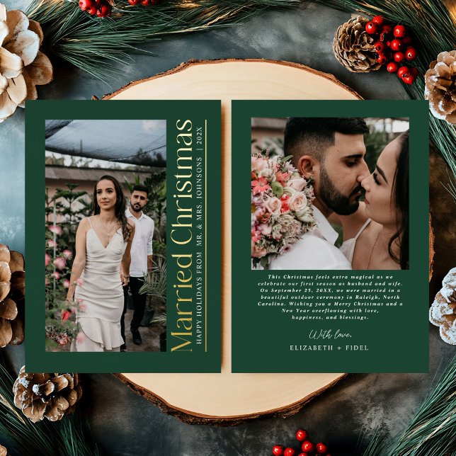 Carte De Vœux En Aluminium Mini Marié Noël Photo Nouveaux mariés Vert (Créateur téléchargé)