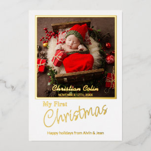 Carte De Vœux En Aluminium Minuscule Mon premier bébé de Noël Photo de naissa