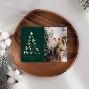 Carte De Vœux En Aluminium Minuscule Script Deep Green Merry Christmas Foil