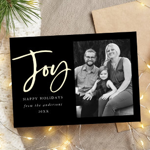 Carte De Vœux En Aluminium Moden Joy Script Black Photo