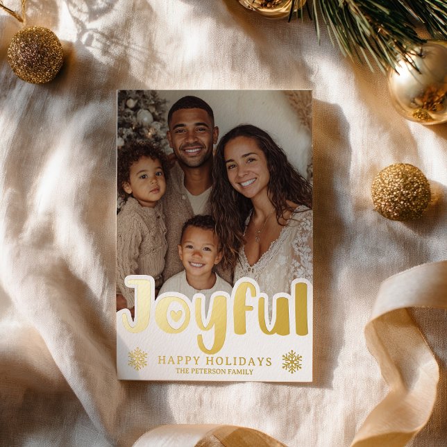 Carte De Vœux En Aluminium Modern Gold Joyful Luxe Photo Christmas (Modern Gold Joyful Luxe Photo Christmas Foil Holiday Card)