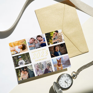 Carte De Vœux En Aluminium Modern Happy New Year 8 Photo Collage Real