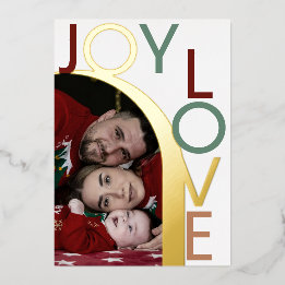 Carte De Vœux En Aluminium Modern Joy & Love Photo Foil Holiday Card