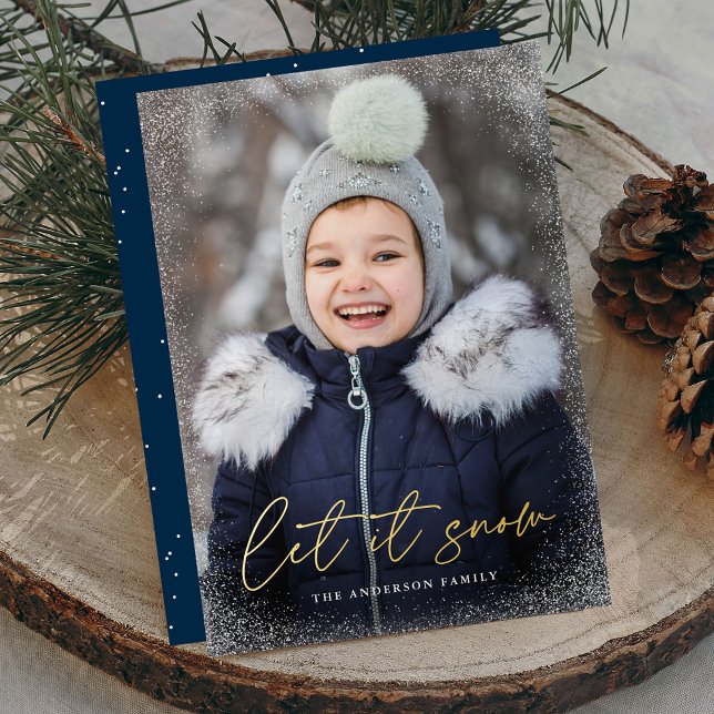 Carte De Vœux En Aluminium Modern Let it Snow Script Photo (Créateur téléchargé)
