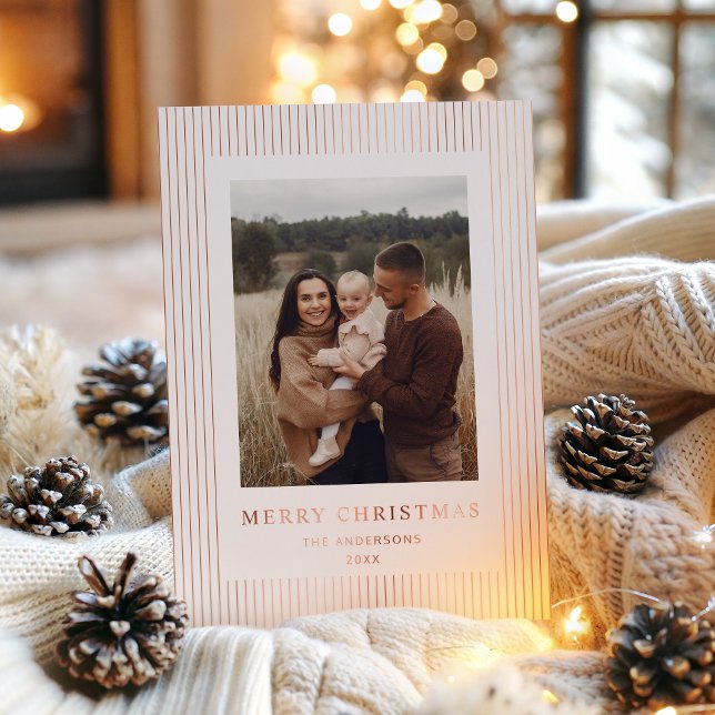 Carte De Vœux En Aluminium Modern Minimalist Stripes Christmas Holiday (Créateur téléchargé)