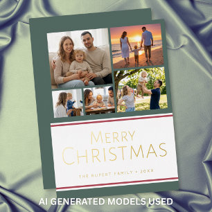 Carte De Vœux En Aluminium Moderne Collage de Photos de Noël avec du Houx Joy
