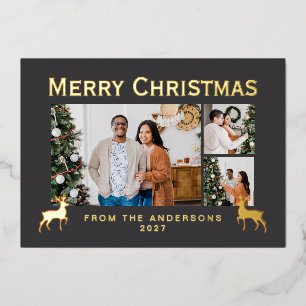 Carte De Vœux En Aluminium Moderne Famille 3 Collage Photo Noël Élégant