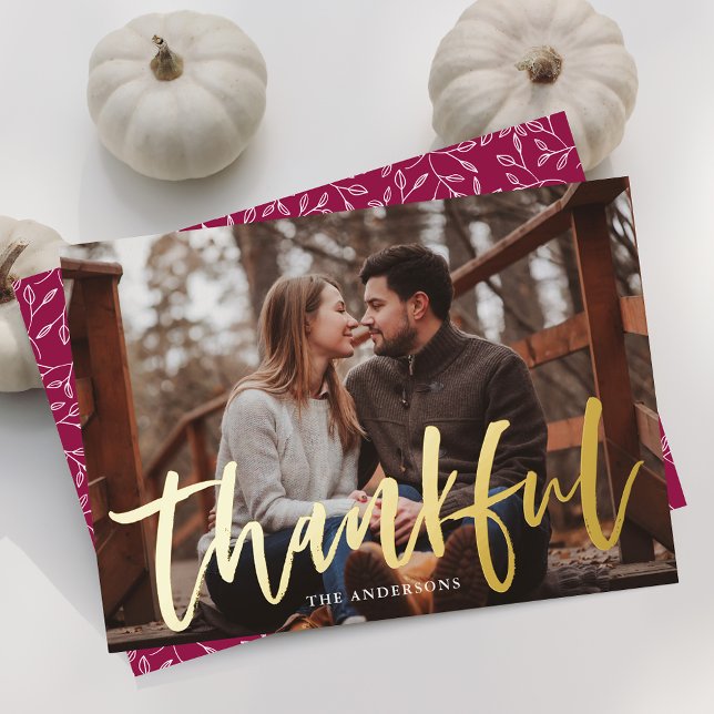 Carte De Vœux En Aluminium Moderne Grille Script Berry Photo Thanksgiving (Créateur téléchargé)