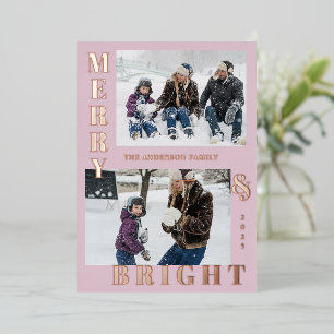 Carte De Vœux En Aluminium Moderne Joyeux et Lumineux 2 Photo Rose Élégant