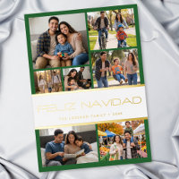 Moderne Vert Blanc 7 Photo Collage Feliz Navidad