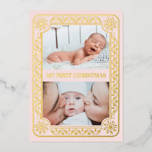 Carte De Vœux En Aluminium Mon premier Noël 2 Photo Keepsaké Gold
