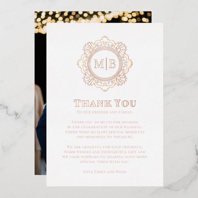 Carte De Vœux En Aluminium Monogramme floral orné Merci Mariage photo (Recto/Verso)