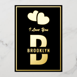 Carte De Vœux En Aluminium Monogramme Heureuse Sainte-Valentin Black Gold Hip